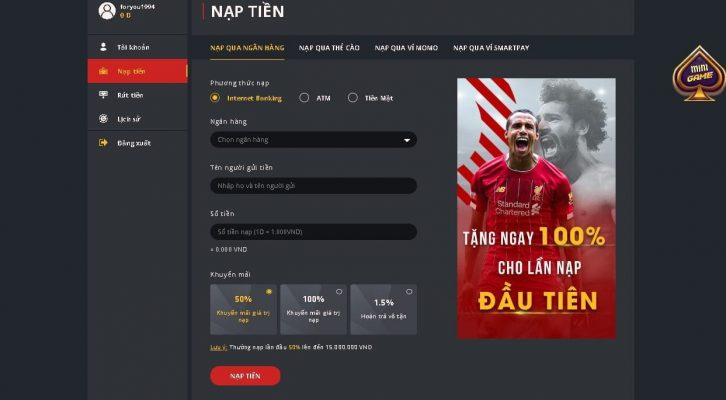 Các hình thức nạp tiền tại Dabet