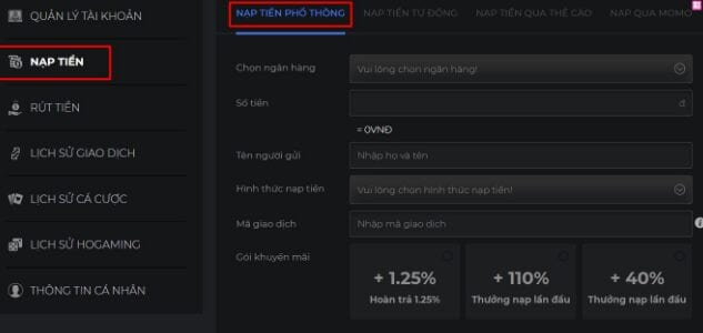 Nạp, rút tiền tại Fabet đơn giản