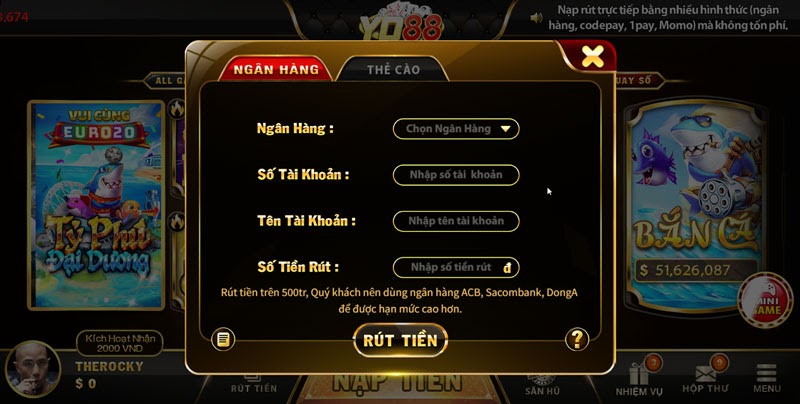 Cách rút tiền từ tài khoản Yo88