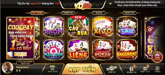 Giao diện Yo88 trực quan, sinh động